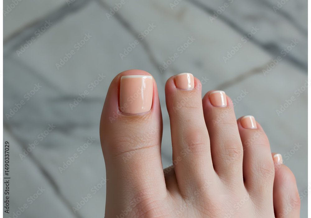 Naklejka premium Closeup painted toenails french manicure