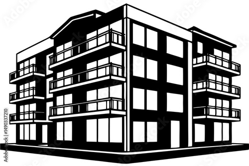 Modern Apartment Building with Balconies Vector