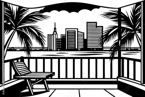 Scenic Hotel View with Sunset Skyline Clipart