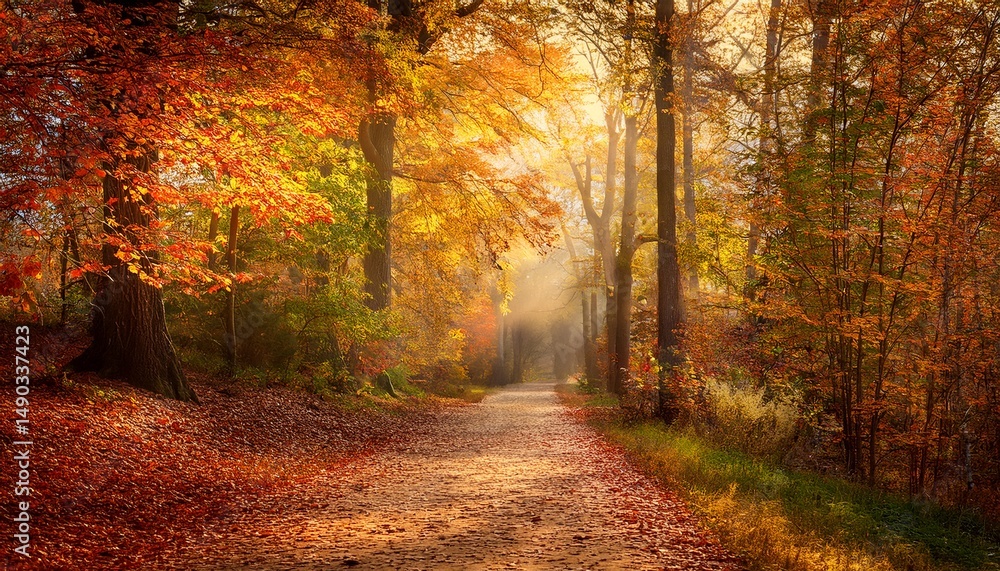 Obraz premium autumn landscape path in a mixed forest