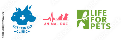 Veterinary clinic and animal care logos for branding and marketing