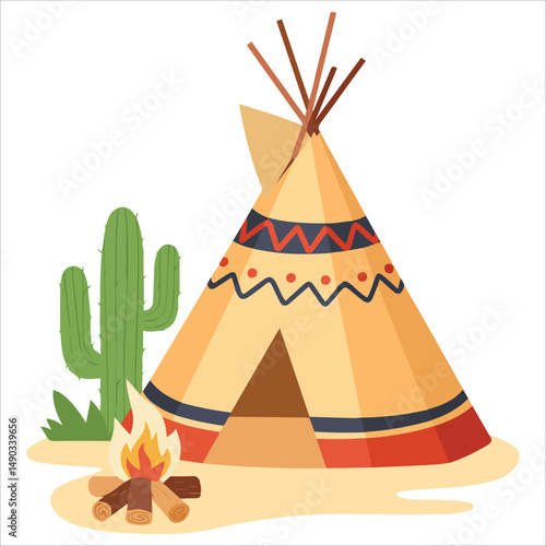 Traditional native dwelling tent isolated vector illustration on white background