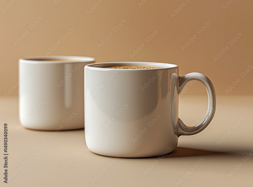 Two simple mugs filled with a warm drink Two simple mugs filled with a warm drink