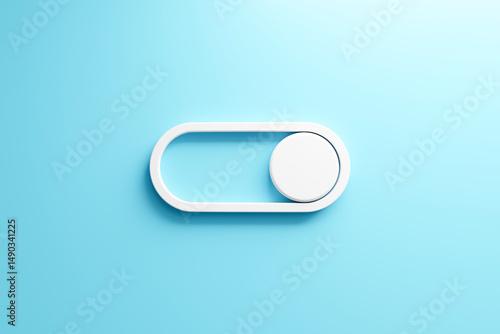 A simple white toggle switch on blue background, representing settings, control, and modern design aesthetics. 3D render
