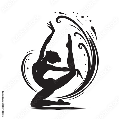Rhythmic Gymnastics Silhouette line art vector illustration on white background