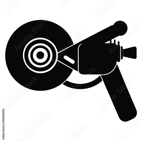 a silhouette of a handheld angle grinder with a rotating disc