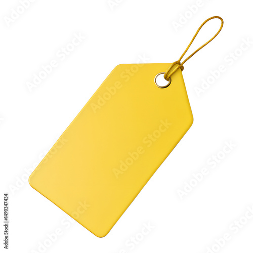 Yellow blank price tag 3d render icon isolated on transparent background