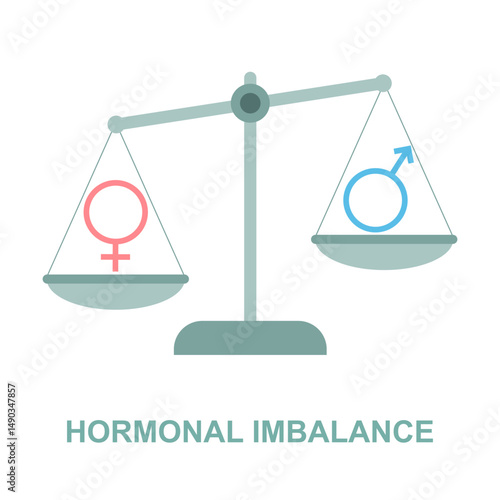 Hormonal imbalance vector isolated. Female and male symbols on scales. Concept of medicine and healthcare. Hormone disproportion.