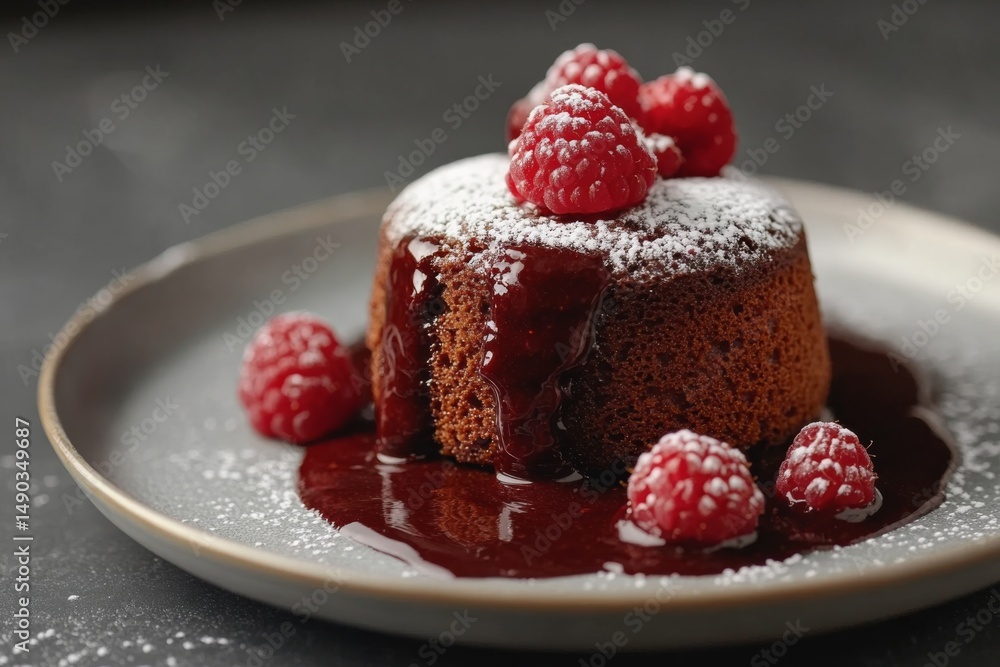Decadent Chocolate Lava Cake with Fresh Raspberries and Powdered Sugar Decadent Chocolate Lava Cake with Fresh Raspberries and Powdered Sugar