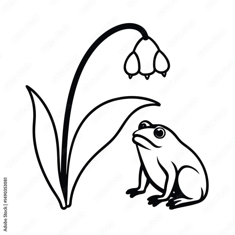 Obraz premium Frog Sheltering Under a Lily of the Valley