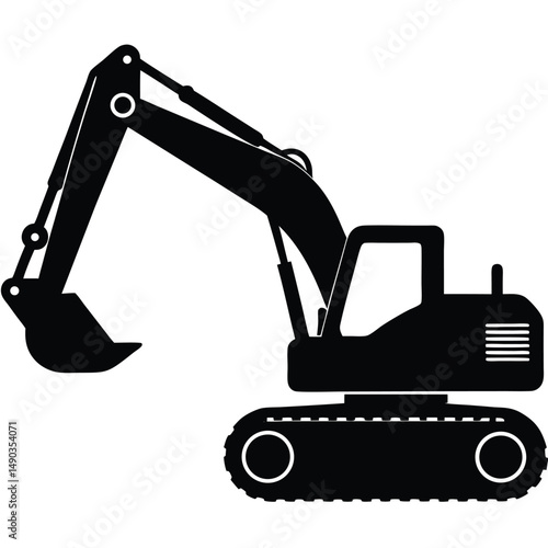 the silhouette of a mechanical digger or excavator