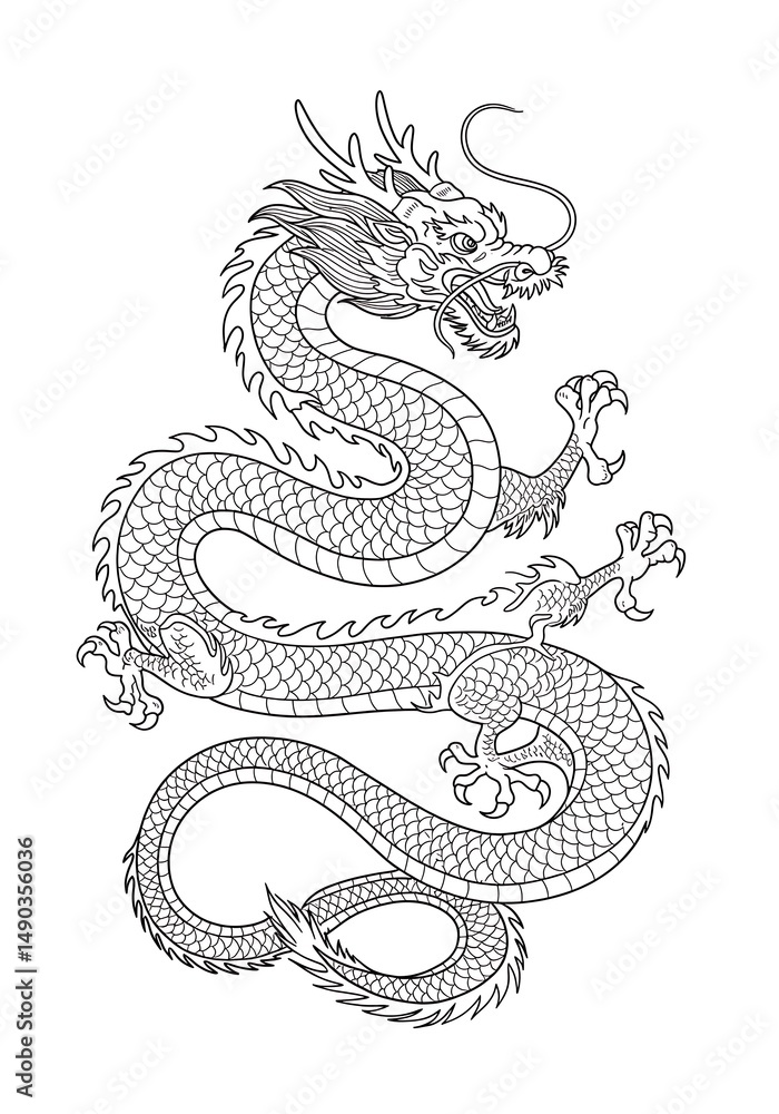 Fototapeta premium Serpentine Majesty: Ink Dragon