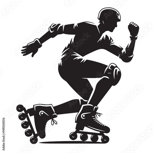 Roller Skating Silhouette line art vector illustration on white background