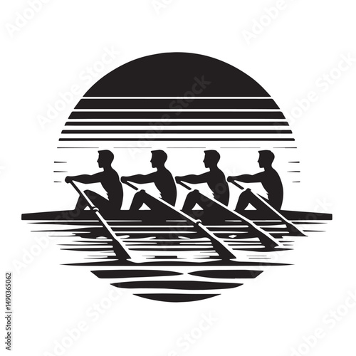 Rowing Silhouette line art vector illustration on white background
