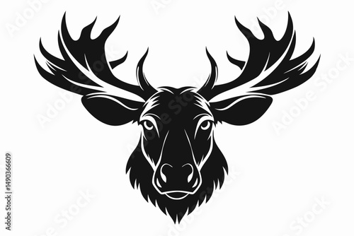 moose head silhouette line art vector illustration with a white background