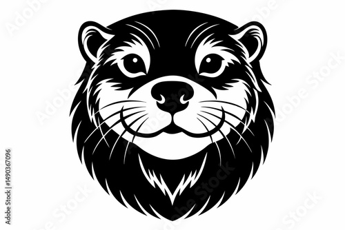 otter head silhouette line art vector illustration with a white background