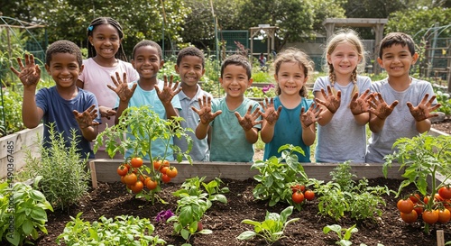 School Children Gardening Hands-On Learning and Growing Together