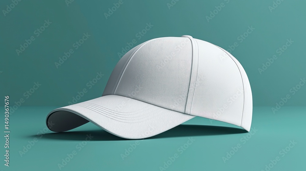 A pristine white baseball cap against a plain, teal background A pristine white baseball cap against a plain, teal background