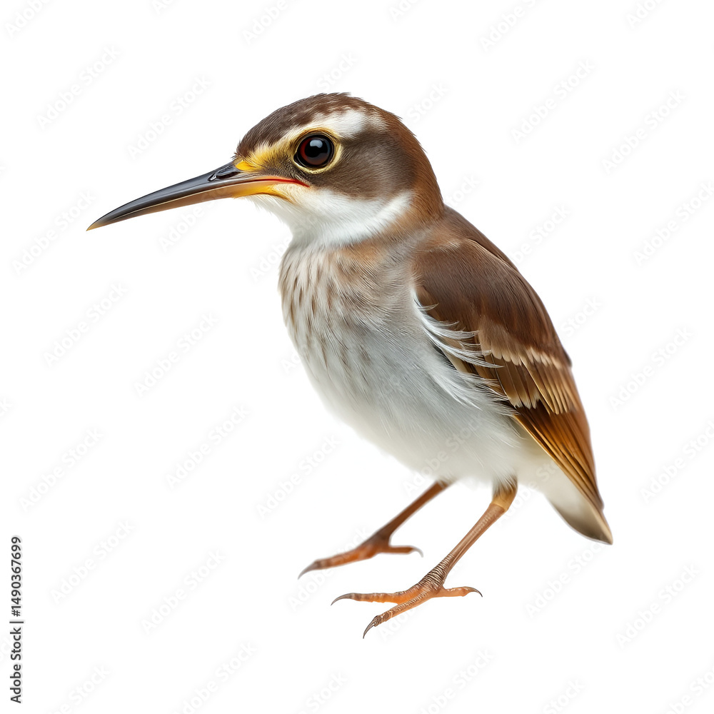 Fototapeta premium A detailed shot of a Greater Pewee bird isolated on a white background, highlighting its subtle features