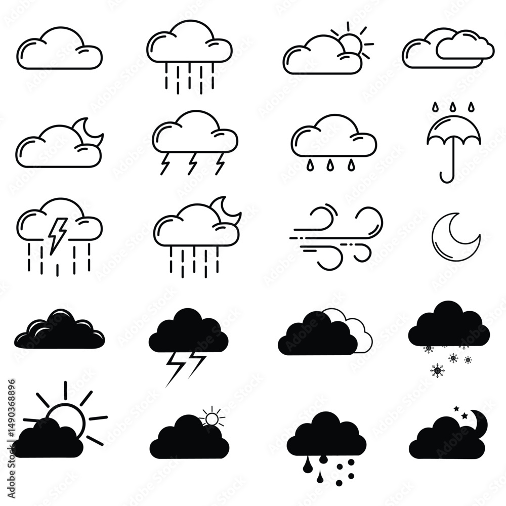 clouds icons set , set of clouds in different forms clouds icons set , set of clouds in different forms