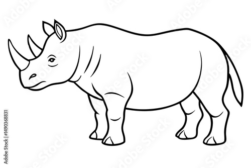 rhino silhouette line art vector illustration with a white background