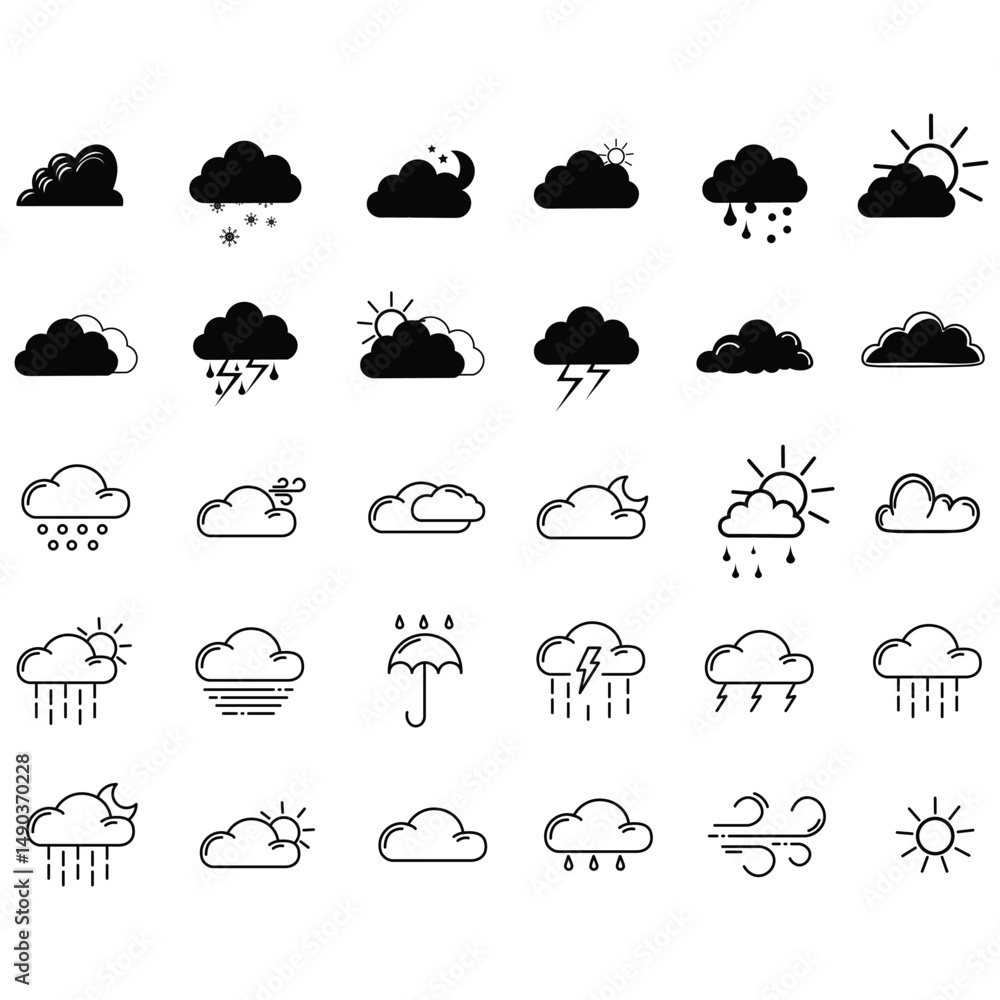 clouds icons set , set of clouds in different forms clouds icons set , set of clouds in different forms