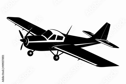 skywriting plane silhouette line art vector illustration with a white background