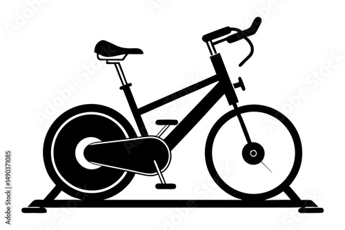 stationary bike silhouette line art vector illustration with a white background
