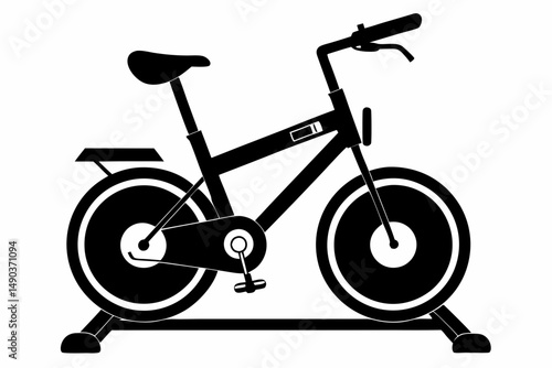 stationary bike silhouette line art vector illustration with a white background