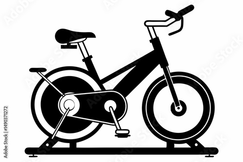 stationary bike silhouette line art vector illustration with a white background