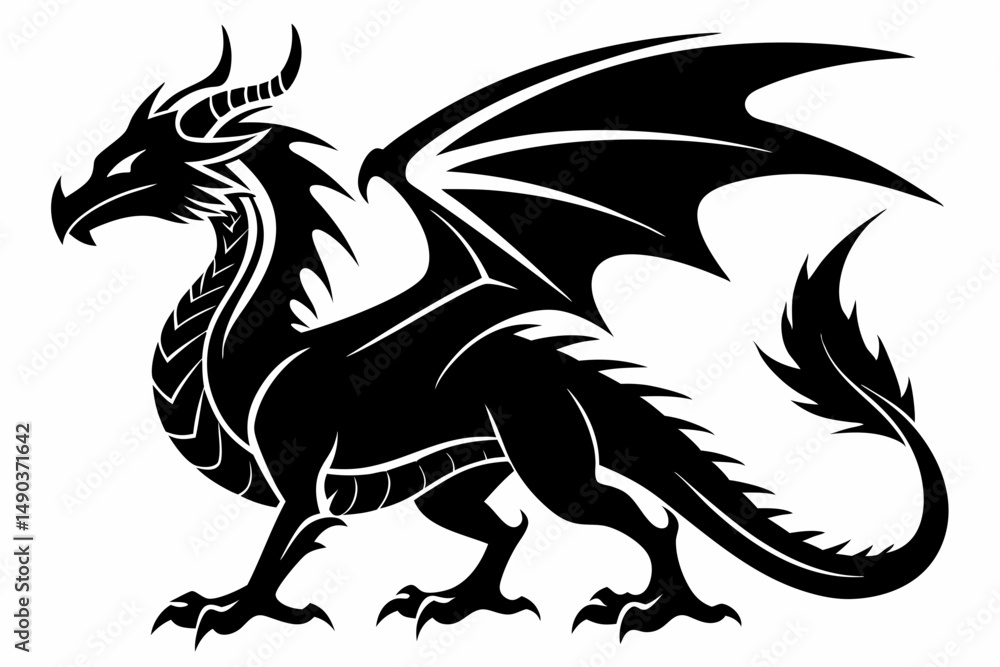 Obraz premium stylized dragon silhouette line art vector illustration with a white background