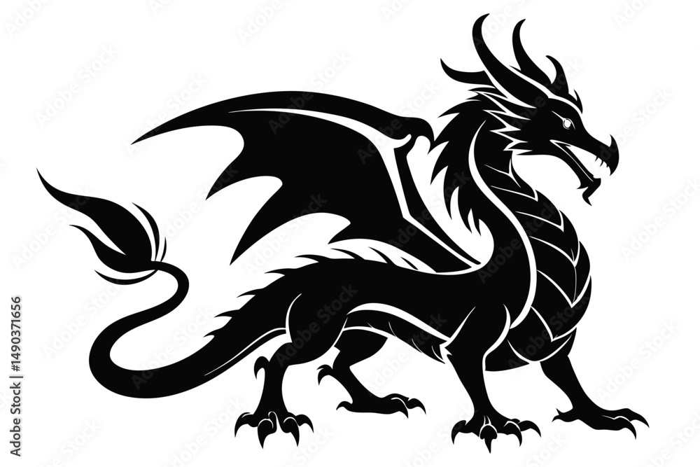 Obraz premium stylized dragon silhouette line art vector illustration with a white background