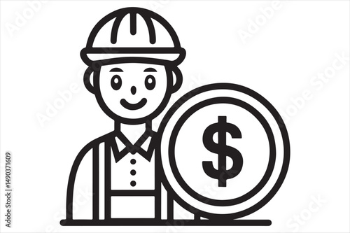 Minimalist black icon of businesspeople and money.