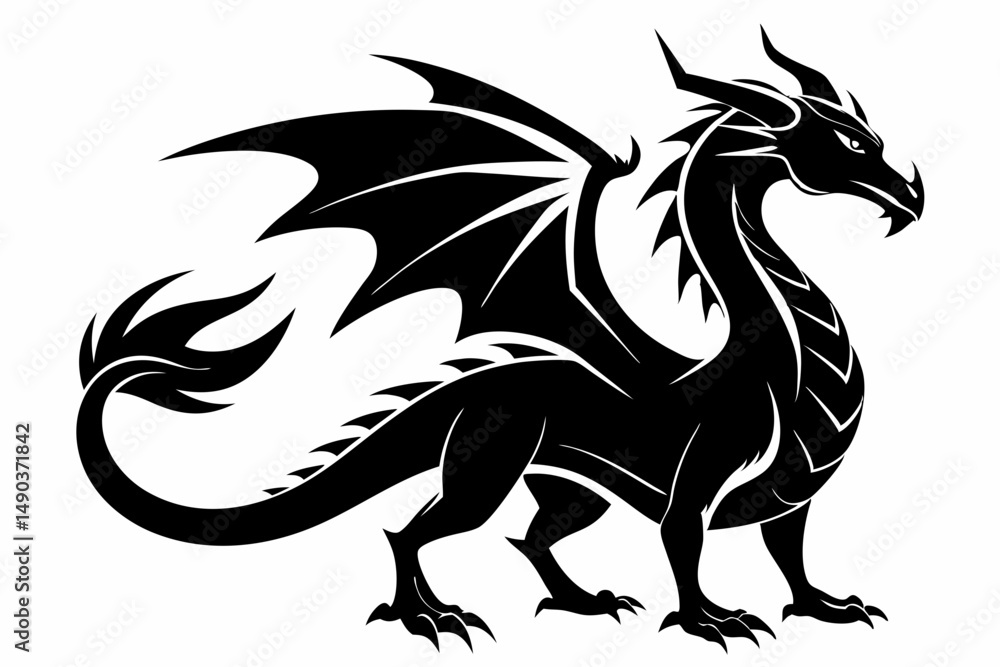 Fototapeta premium stylized dragon silhouette line art vector illustration with a white background