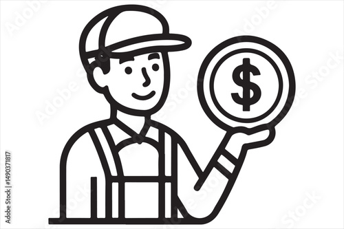 Minimalist black icon of businesspeople and money.