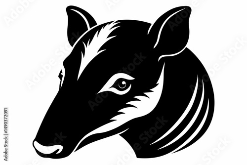tapir head silhouette line art vector illustration with a white background