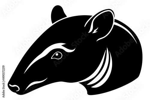 tapir head silhouette line art vector illustration with a white background