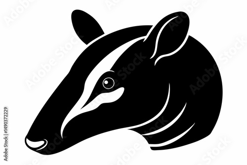 tapir head silhouette line art vector illustration with a white background