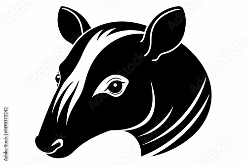tapir head silhouette line art vector illustration with a white background