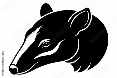 tapir head silhouette line art vector illustration with a white background