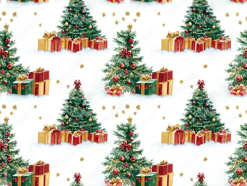 Fototapeta premium Festive holiday design with watercolor Christmas elements