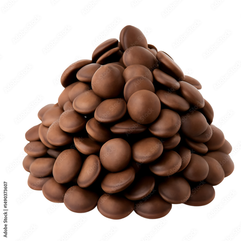 A pile of milk chocolate discs delicious treat sweet confectionery A pile of milk chocolate discs delicious treat sweet confectionery