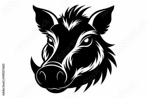 warthog head silhouette line art vector illustration with a white background