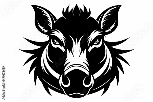 warthog head silhouette line art vector illustration with a white background