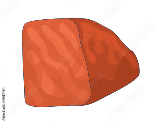 Raw meat block 2D cartoon object. Beef cut with fat marbling and natural textures. Uncooked food. Protein source. Cooking ingredient isolated element flat vector clip art on white. Spot illustration