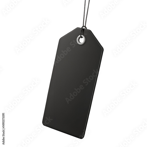 Black blank price tag 3d render icon isolated on transparent background