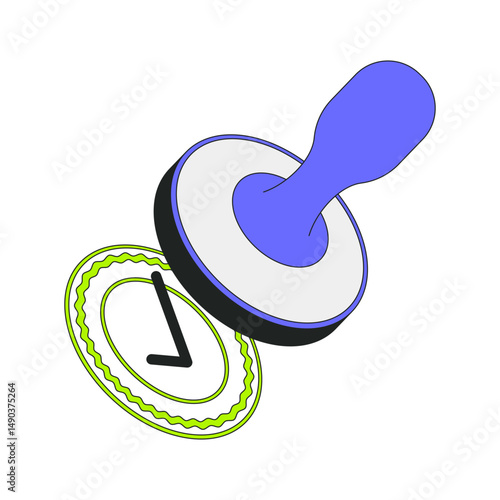 Rubber stamp with approved check mark 2D onboarding ui illustration. Rubberstamp validate sign. Certification. Approval compliance cartoon concept isolated on white. Flat abstract vector metaphor