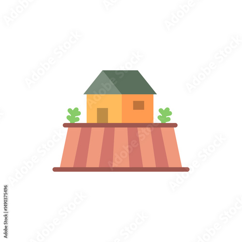 Flat design home on landscaped terrace vector illustration for concept