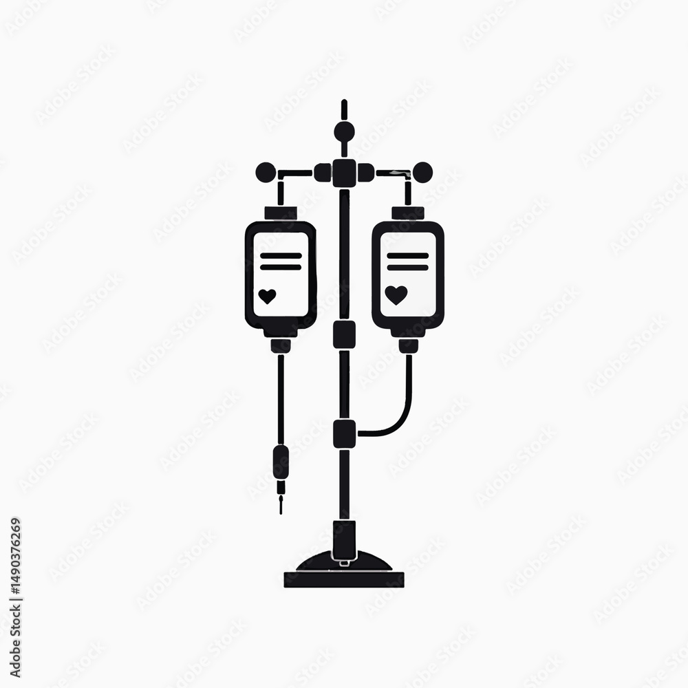 Fototapeta premium IV drip stand with two bags of saline solution for medical use 