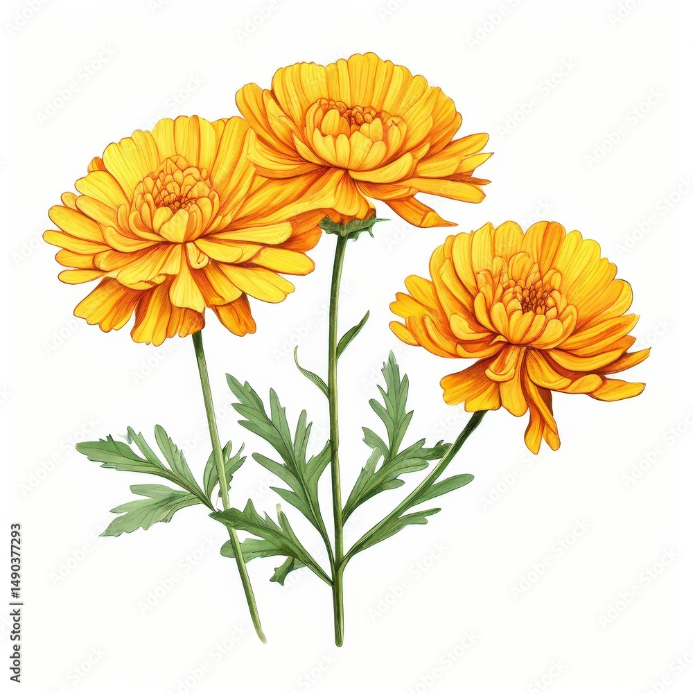 an AI Image Generator, Vivid Orange Flowers Illustration with Green Stems an AI Image Generator, Vivid Orange Flowers Illustration with Green Stems